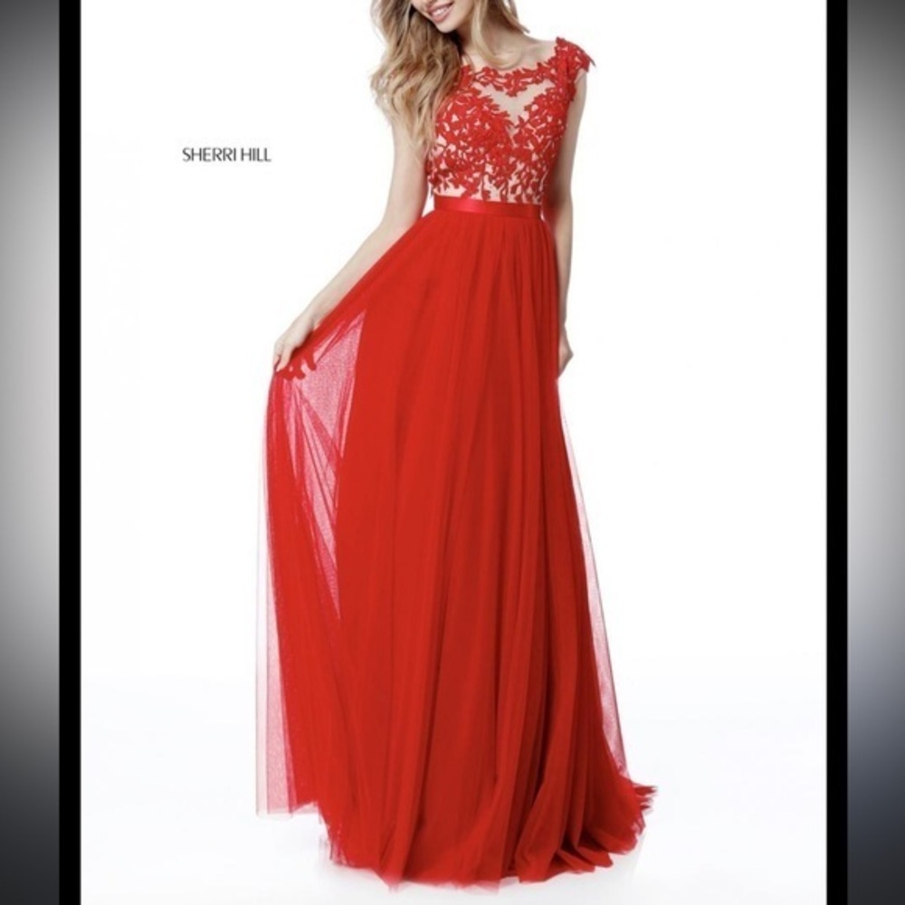 Vintage Sherri Hill 
lace illusion red dress size 6 woman’s
Rare dress